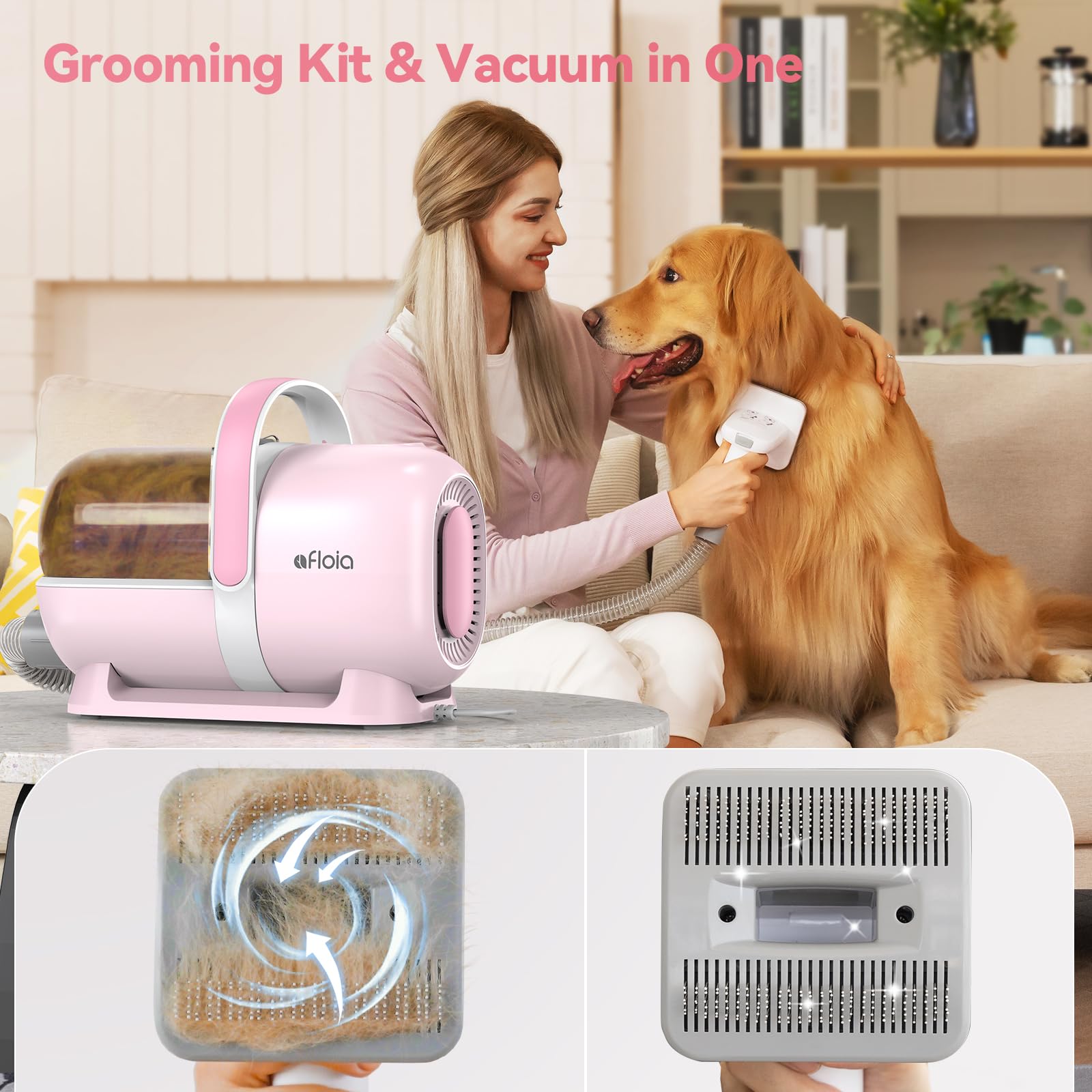 Afloia Kit de aseo para perros, aspiradora de aseo de mascotas y cortaúñas para perros, molinillo de uñas y cepillo para perros para desprendimiento de 7 herramientas de aseo para mascotas, removedor