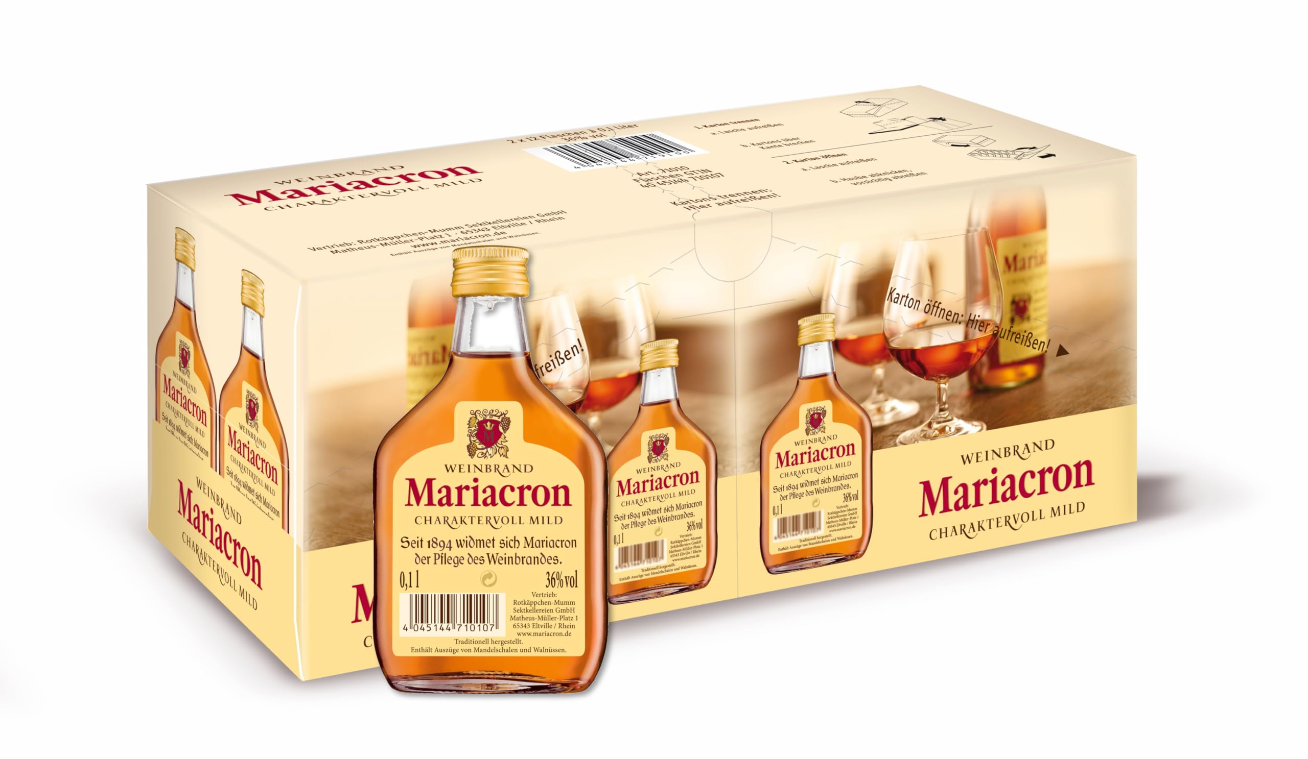 Mariacron Weinbrand mit 36 Prozent vol. Alkohol (24 x 0,1L)