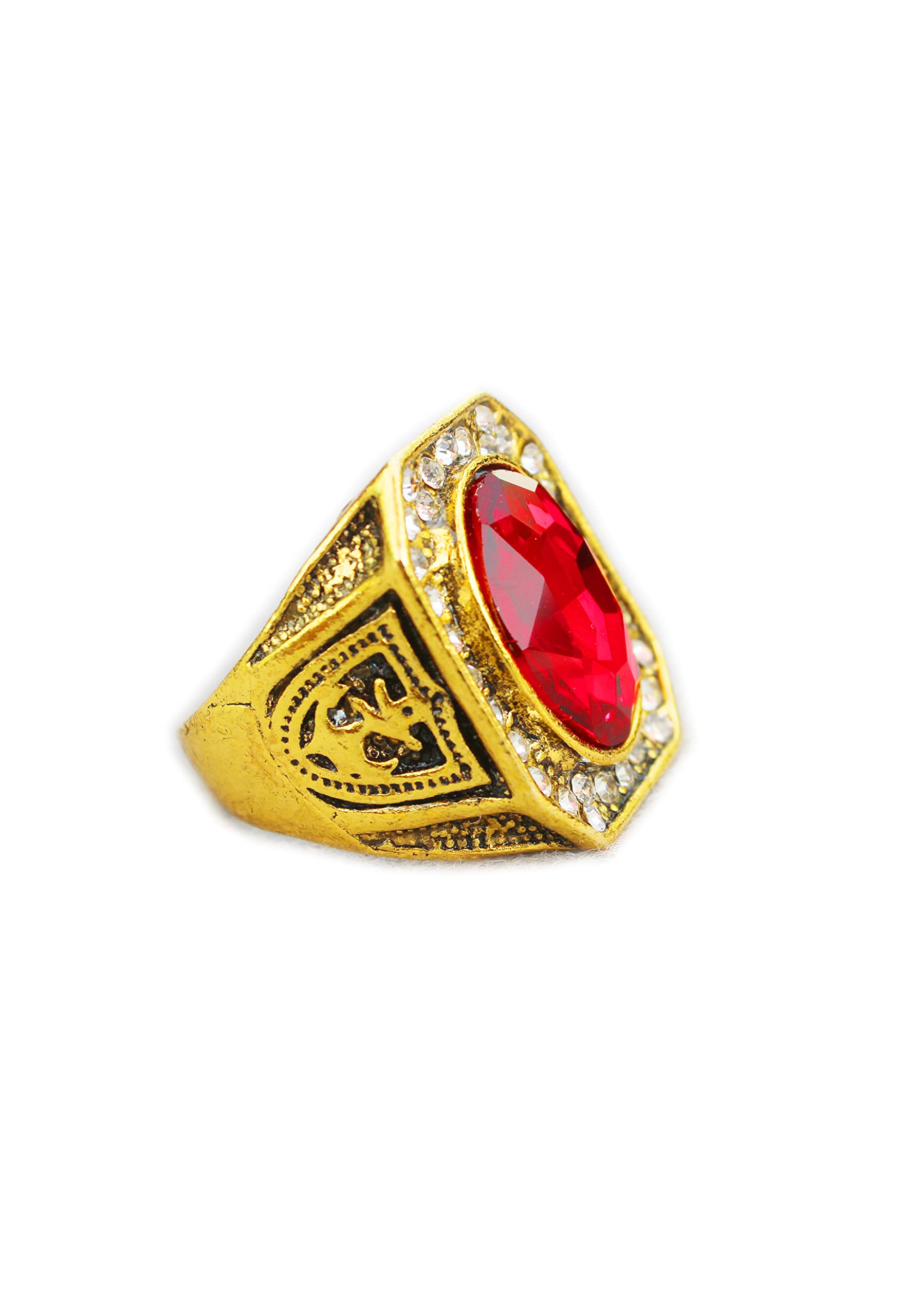 GenericCrystal Pigon Blood Ruby Halo Anchor Design Ring in Stainless Steel with Gold Plating
