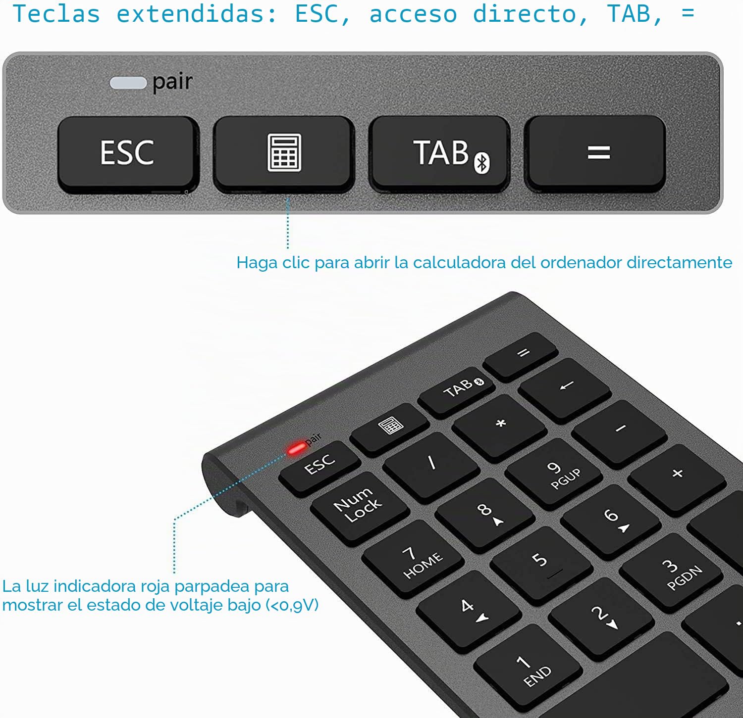 Teclado numérico inalámbrico Bluetooth, Teclado numérico 22 Teclas Bluetooth Extensiones de tecladopara Data Entry de Contabilidad financierapara Laptop, Escritorio, PC, Notebook