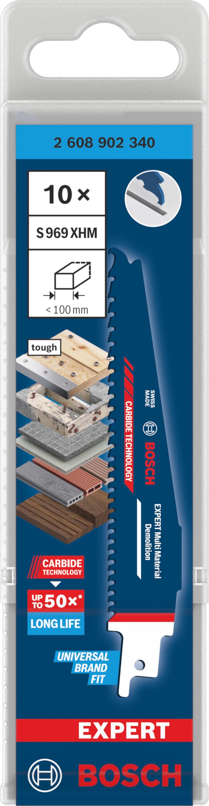 Bosch 10x Lama EXPERT Multi Material Demolition S969XHM (per Legno con metallo, Legno da costruzione con malta e chiodi, Lunghezza 150 mm, Professional Accessorio Sega universale)
