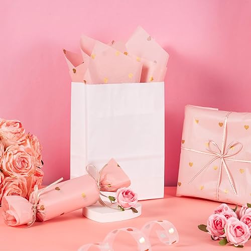 Miniatura 4 de LeZakaa 20 hojas de papel de seda para el día de San Valentín, rosa con patrón de corazón dorado, papel de seda de regalo para bodas, aniversarios,