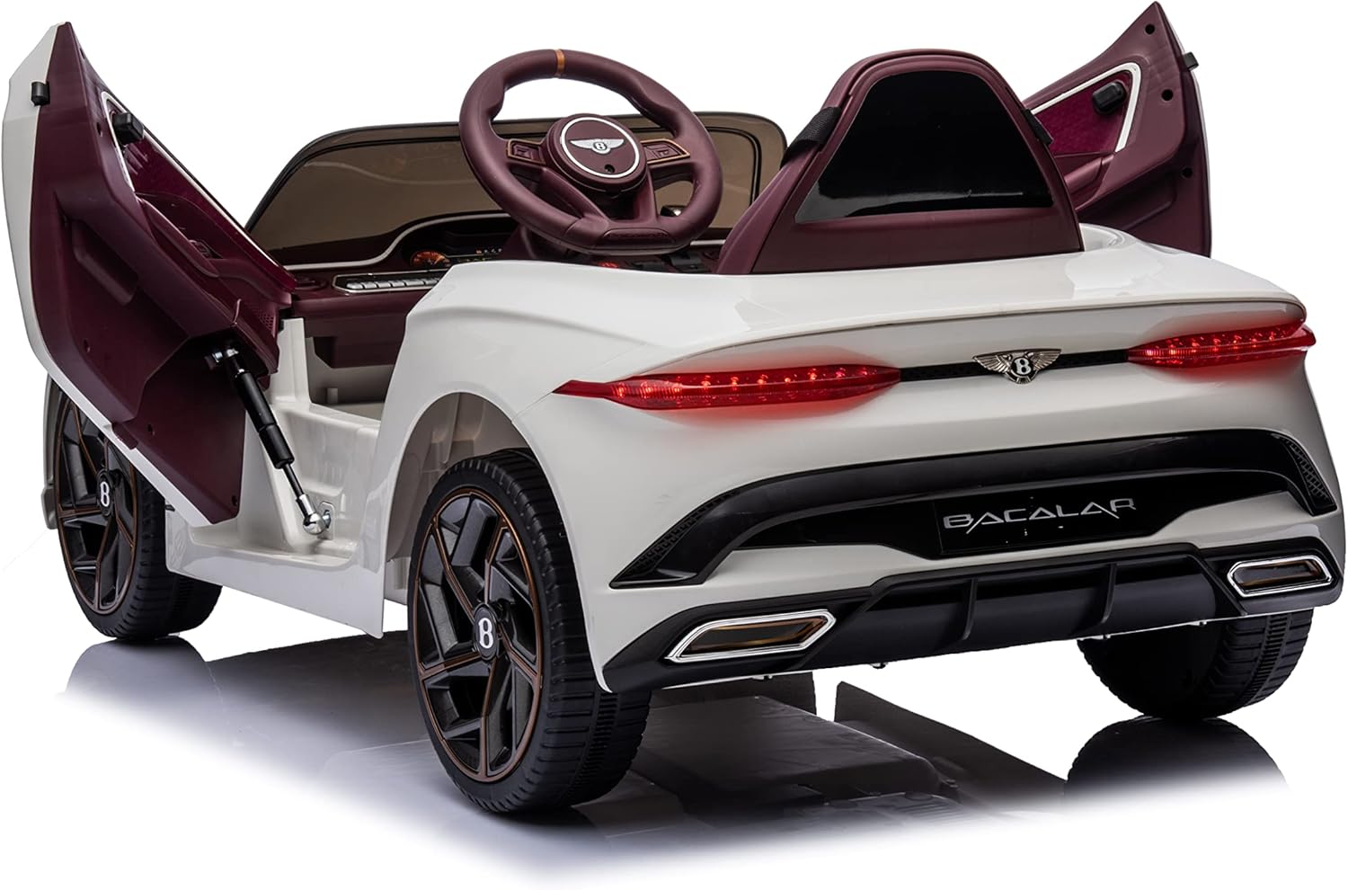 Rock Wheels Licensed Bentley Bacalar Kids Ride on Toy Car, 12V Rechargeable Battery Powered Children Electric 4 Wheels w/Parental Remote Control, Foot Pedal, 2 Speeds, Music, LED Headlights (White)