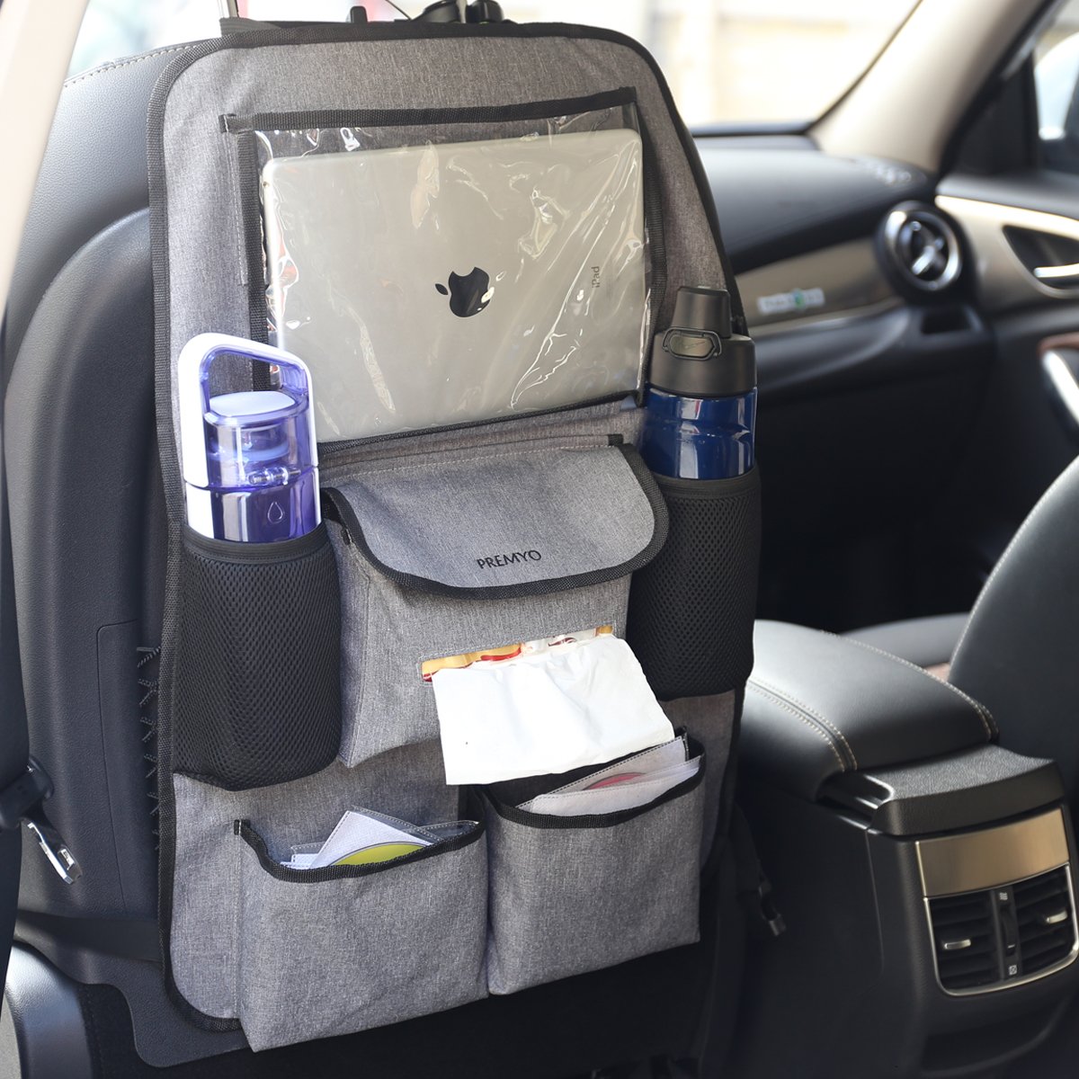 PREMYO Organizador para Coche Protector de Asiento Trasero Respaldo Protección Patadas con Bolsillo para Tablet Soporte Bebidas Impermeable Robusto
