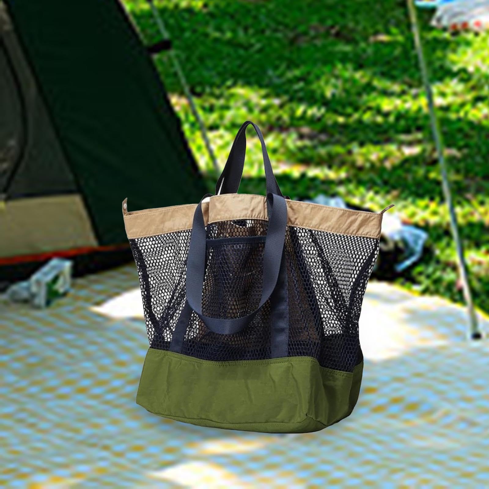 Colcolo Grand Sac de Plage en Maille, fourre-Tout de Plage, Portable, décontracté, résistant au Sable, Sac à Main de, à bandoulière pour Le Shopping, Vert