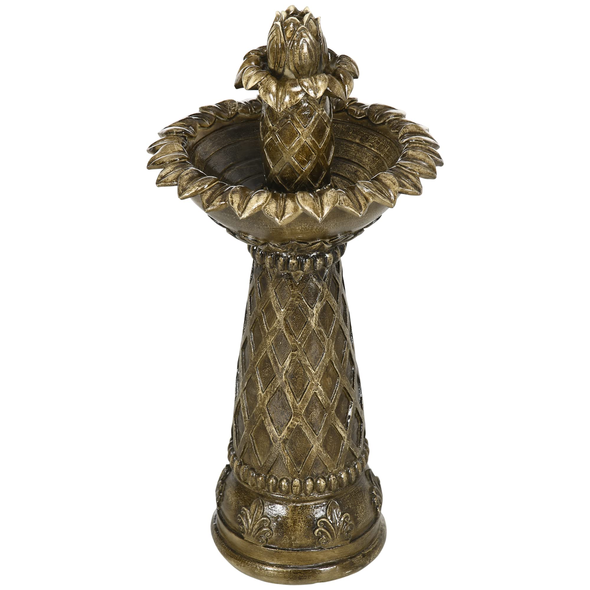 Outsunny Freestanding Outdoor Waterfall Fountain With 2-Tier Flower Style, Brown