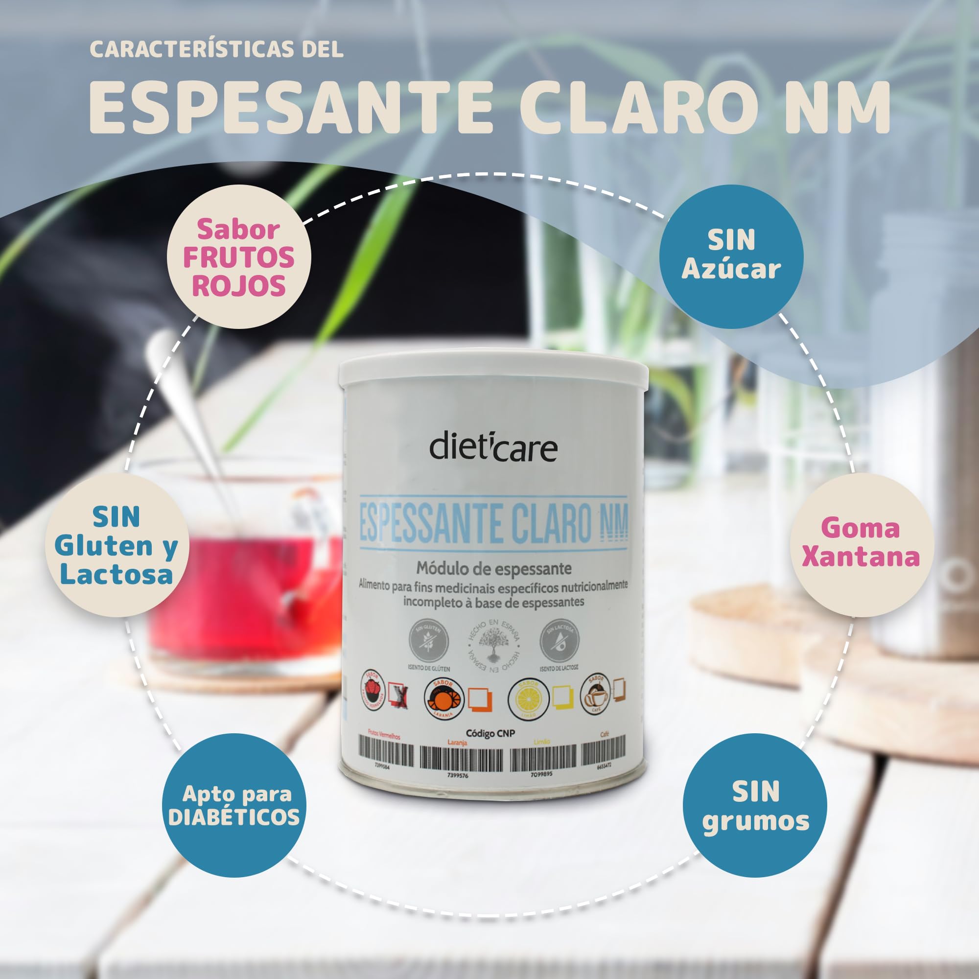 Espesante Claro NM Frutos Rojos 400g - Goma Xantana en Polvo | Para Disfagia y Nutrición Oral, Sin Gluten, Sin Lactosa ni Azúcar, Apto para Diabéticos