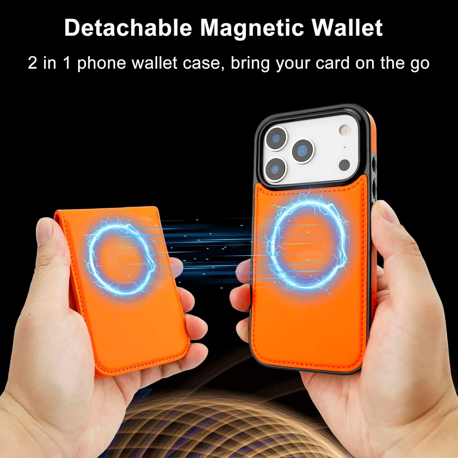 KIHUWEY Compatible with Magsafe for iPhone 17 Pro Max, 2 in 1 Detachable Wallet Case with Credit Card Holder, PU Leather Magnetic Kickstand RFID Cover for 6.9", Orange