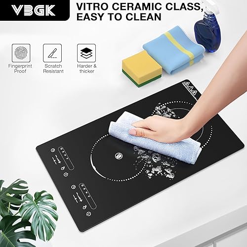 Miniatura 10 de VBGK Cocina eléctrica, 110 V, 2100 W, 2 quemadores, encimera y estufa integrada con 9 niveles de potencia, bloqueo de seguridad para niños,
