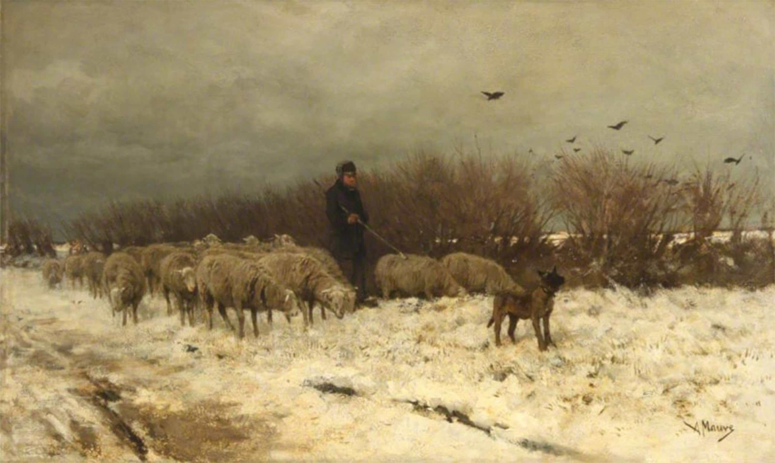 SERENDIPITP Aesthetic Poster Photo Wall Print Retro Picture Sheep in the Snow Anton Mauve Modern Wall Artwork for Home Decor 60x90cm