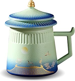 Tea Cup with Infuser and Lid,Loose Leaf Tea Steeper Cup 14.8oz Ceramic tea Infuser Mug Travel Large Steeping Cup Diffusers Mugs with Fine Strainer and Handle