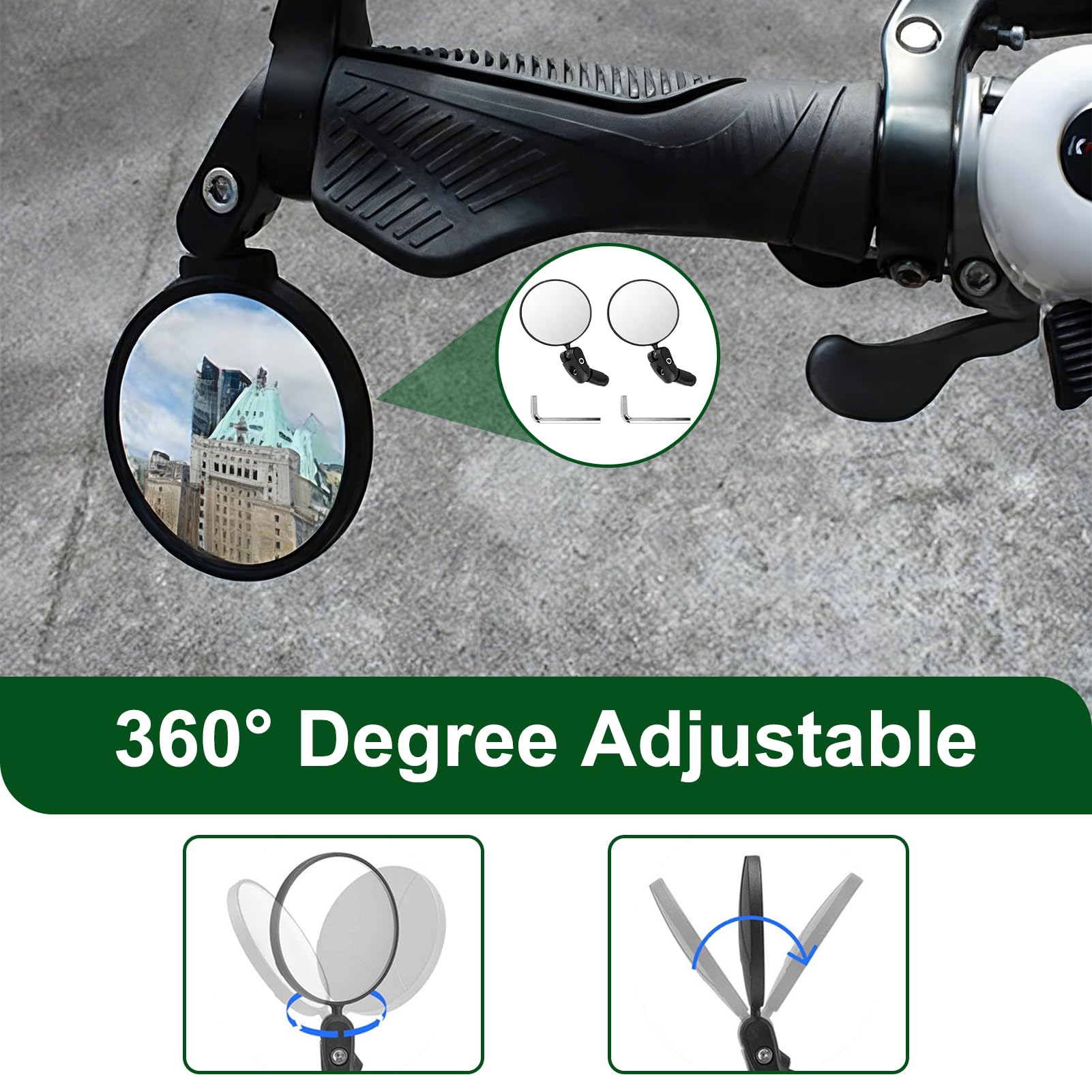 2 Pezzi Specchietto Retrovisore Bicicletta, Specchio Bicicletta Regolabile 360° Convesso in HD, Specchio Bicicletta Montaggio Manubrio 17,4-22 mm Sinistro o Destro, Specchietto Retrovisore per Bici da