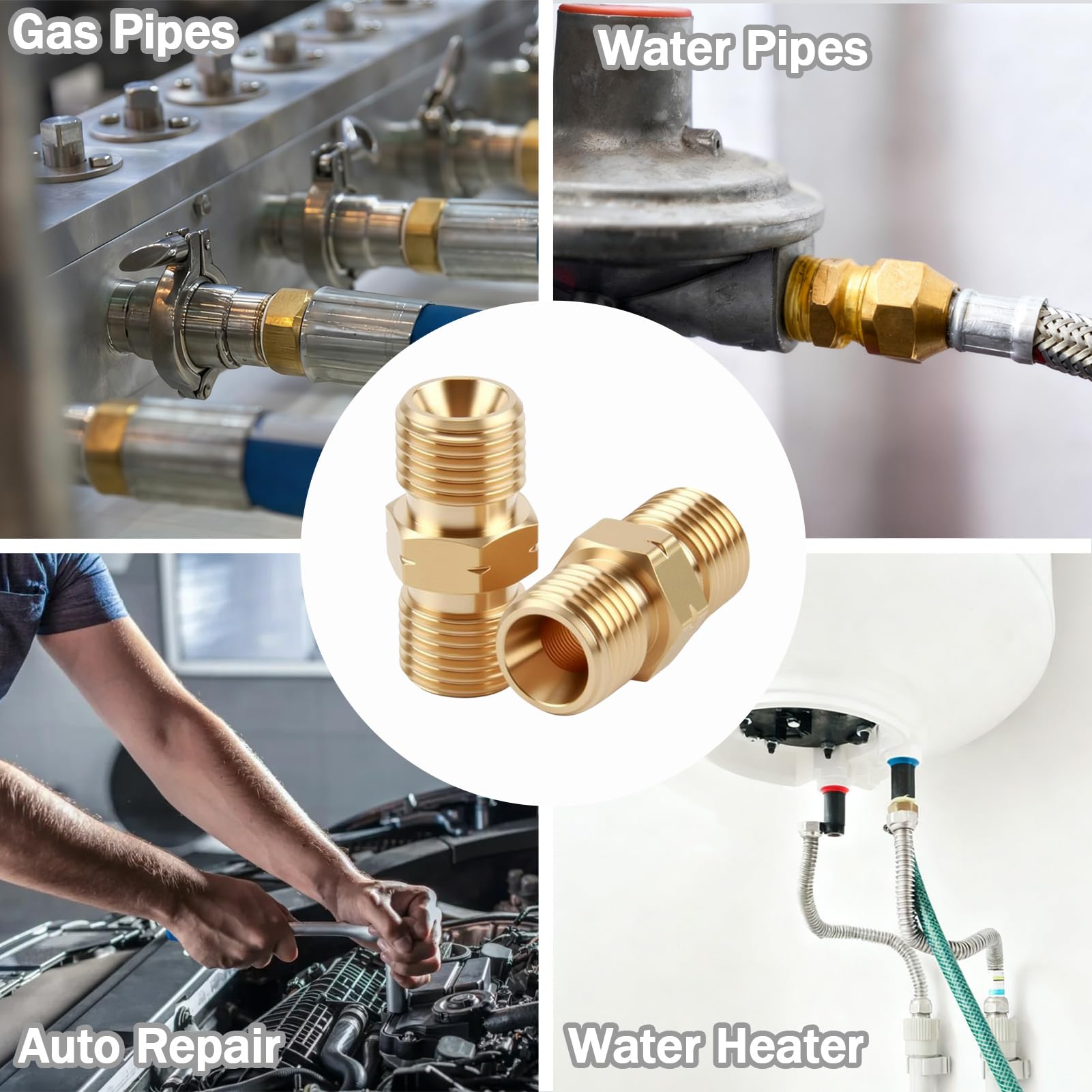 4 Connettori Tubo Gas In Ottone - Doppio Nipplo 1/4 AG Per Propano E Impianti Idraulici
