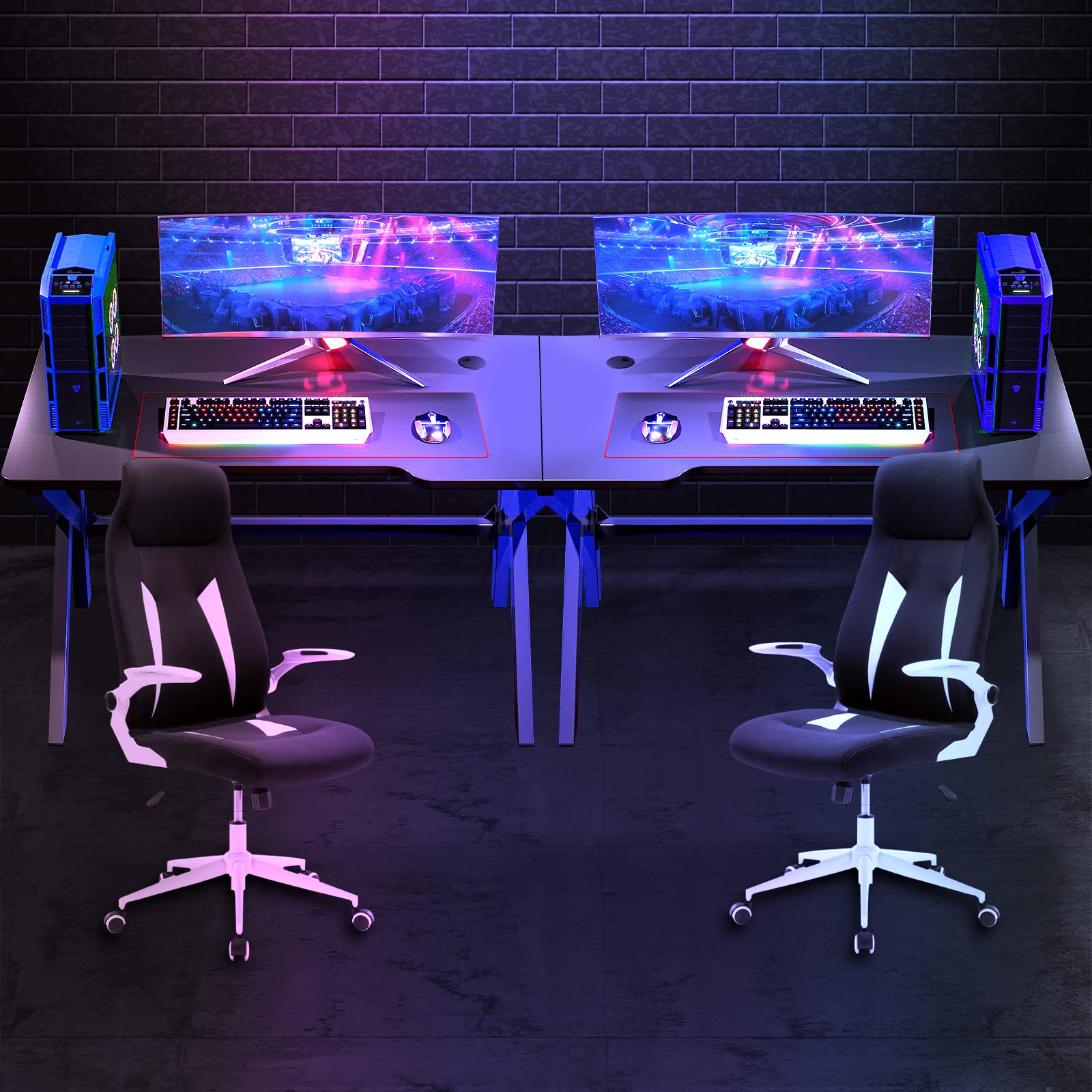 Scrivania Gamer Ergonomico, Vassoio in Fibra di Carbonio Impermeabile Antigraffio Struttura a Forma di K, Accessori Inclusi per Ufficio e Gioco, Tavolo Multifunzione per Adulto, 100x55x74