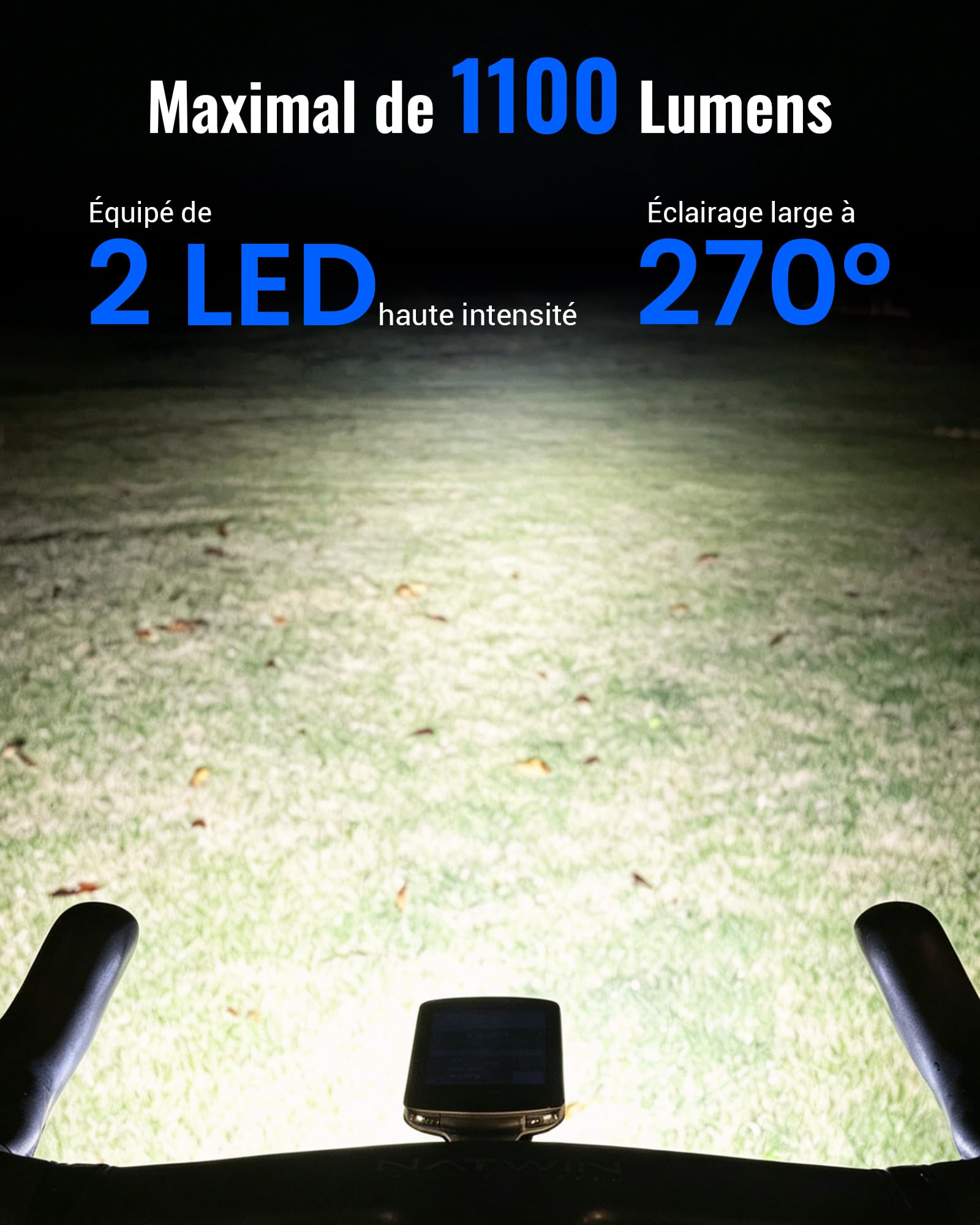 RAVEMEN FR1100 SE Phare Avant Vélo 1100 Lumens 270° Grand Angle Compatible Garmin/Wahoo/Bryton