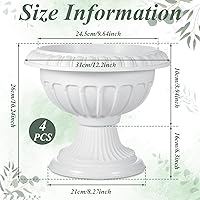 Vista 2 de Zhehao 4 Pcs Classic Urn Planter Plastic Urn Planters Outdoor 12 x 10 Inch Traditional Pedestal Flower Pots Outdoor Large White Vases Indoor for