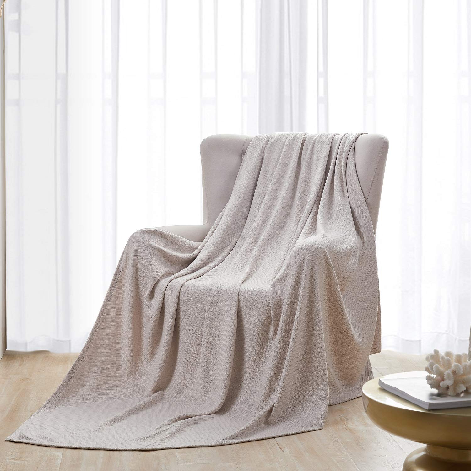 Hotel Grand Luxurious Thermal 100% Cotton Blanket, Taupe, King