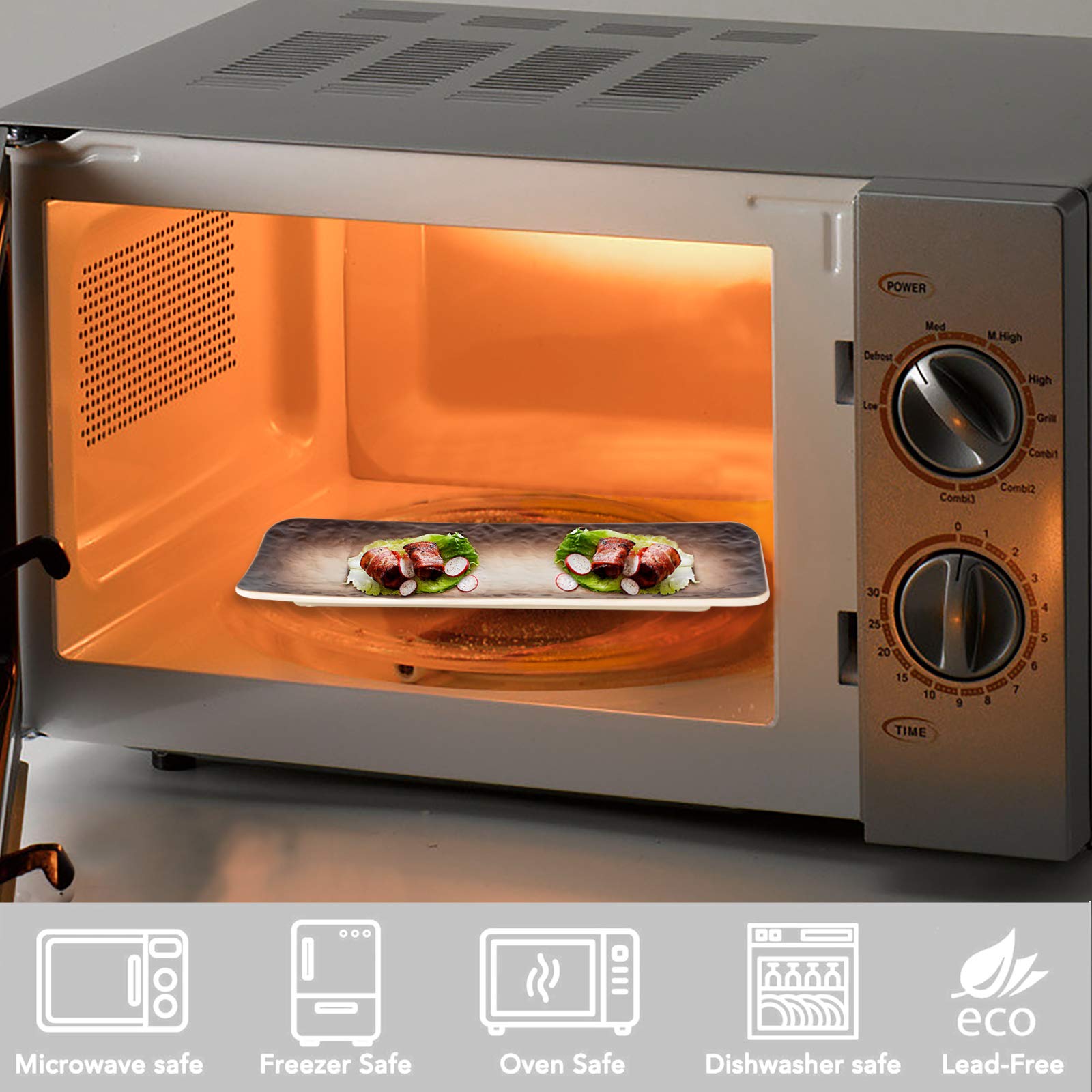 Platos de cerámica de 11.5 pulgadas, platos rectangulares de sushi con textura en relieve, bandejas de porcelana para servir aperitivos, decoración de platos, entretener a los invitados (juego 4