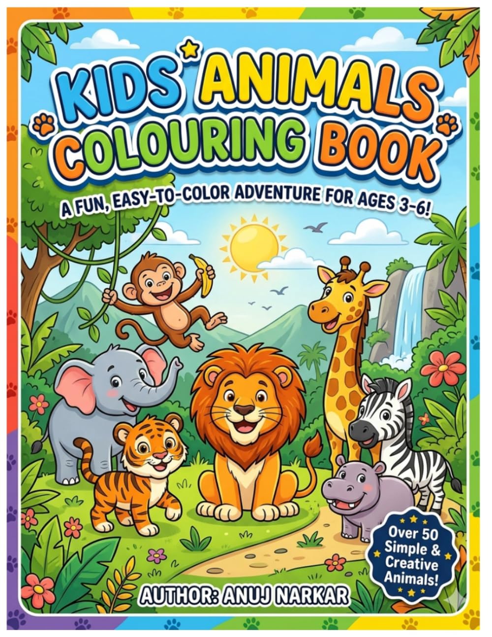 Kids Animals Colouring Book: Fun and Easy Coloring Pages for Toddlers, Preschoolers, and Kindergarten Kids Featuring Cute Farm, Safari, Jungle, and Ocean Animals