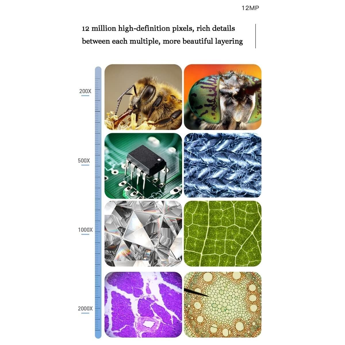 Microscopio biologico digitale 2000X con doppia lente, display IP da 7 pollici, 11 LED, video 1080p, per bambini e adulti, compatibile con più sistemi operativi