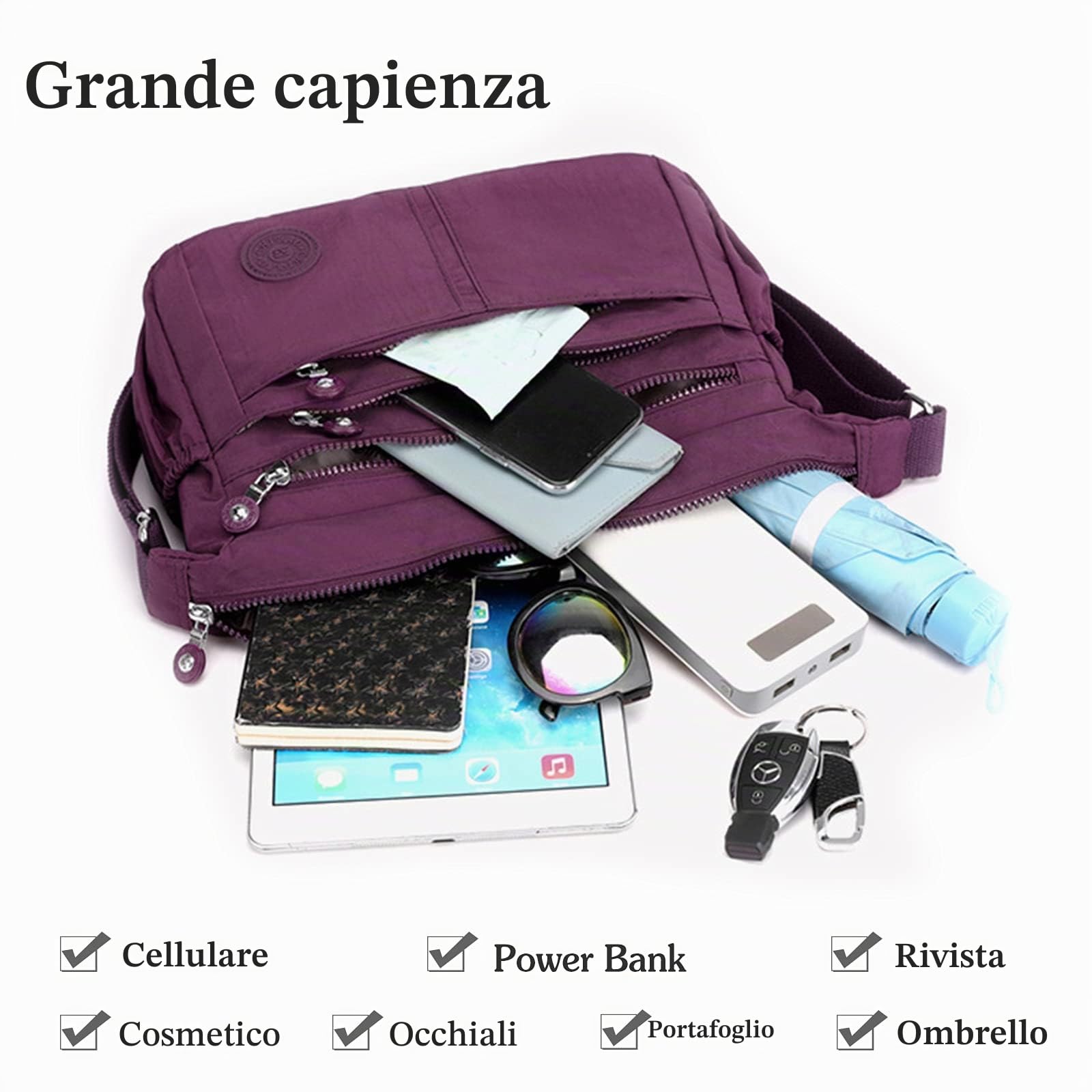 FANDARE Leggero Borsa a Spalla Tracolla Donna Casuale Monospalla Impermeabile Nylon Università lavoro Ciclismo Viaggio Palestra Sling Bag Grigio
