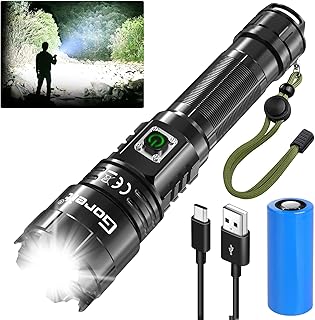 Goreit Torches Led Super Bright Rechargeable,20000 Lumens USB Tactical Torch,Xhp70.2 Flashlight,IP67 Waterproof, 5 Light Modes Zoomable for Dog Walking Camping Emergency