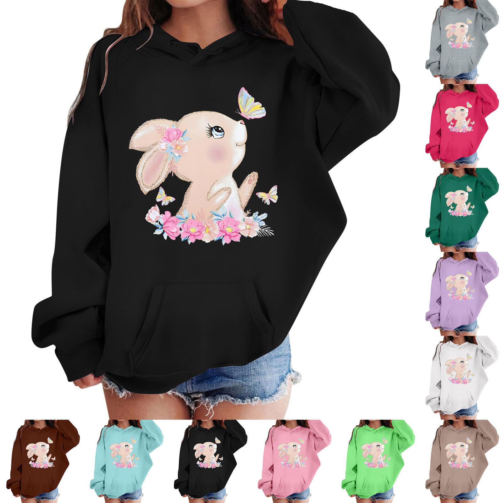 Sweatshirts pour filles cool Hoodies et sweatshirts pour filles Pullover mignon avec imprimé lapin pour tout-petits, vêtements d'extérieur décontractés, veste polaire chaude pour l'hiver Pullover rayé