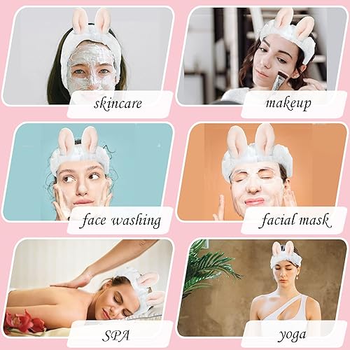 Miniatura 5 de Diadema de spa, diadema de maquillaje con lazo para lavar la cara, alta elasticidad, lazo de forro polar coral, diademas para el cuidado de la piel