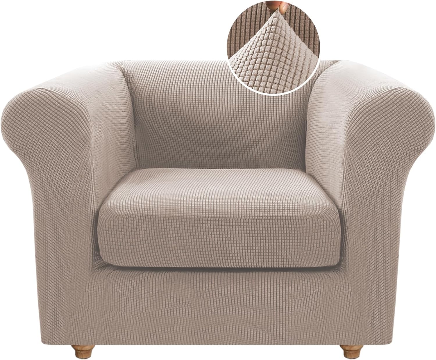 LINGKY Stretch Chesterfield Sofa Cover 1 Seater With Separate Sofa Cushion Covers, Jacquard Spandex Non-Slip Sofa Slipcovers for Living Room Furniture Protector (Sand,1 Seater)