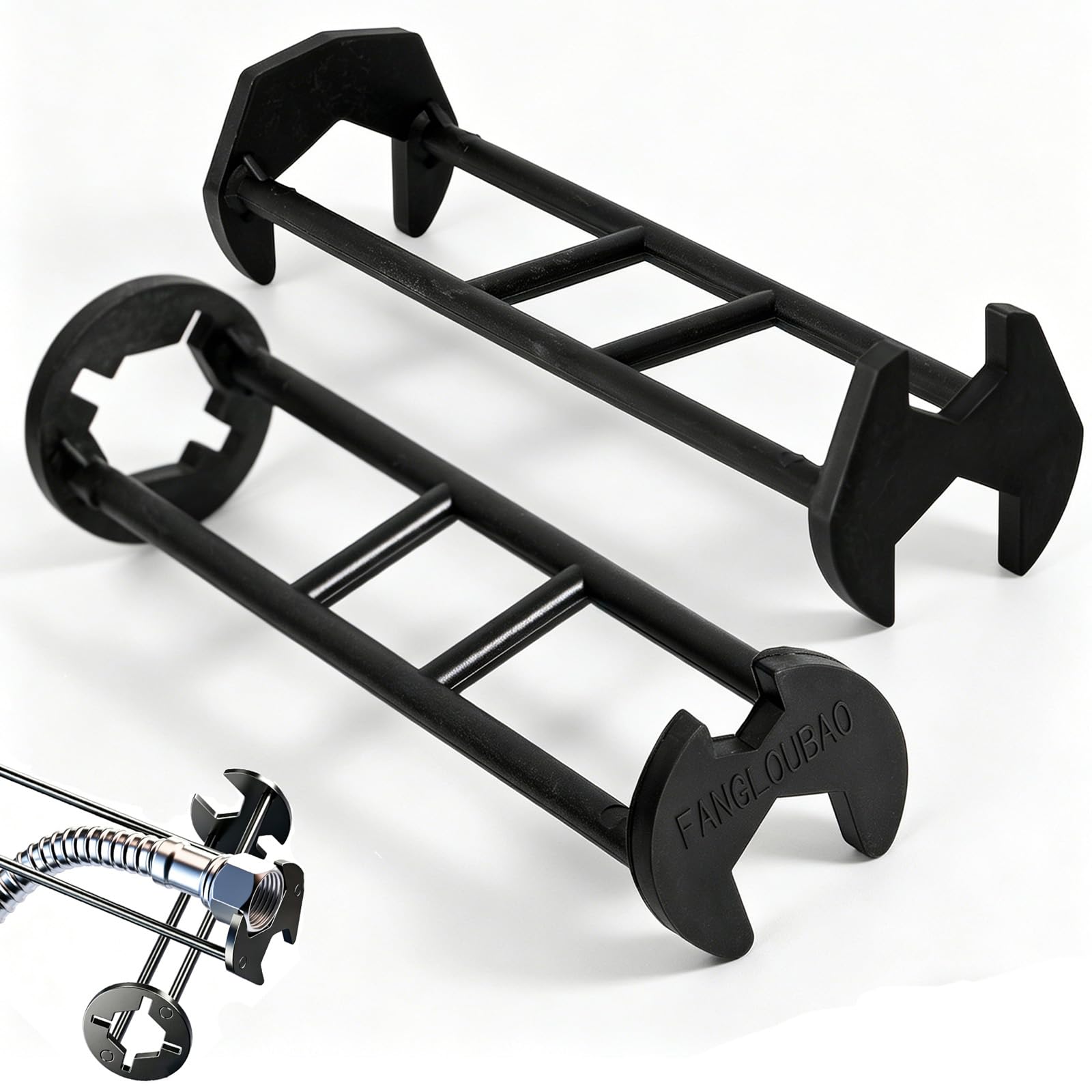Vokmon 7-in-1 Basin Wrench for Tight Spaces, 2 Pcs Lightweight Multi-Nut Sink Wrench Suitable for Plumbers, Sink Tap Spanner for Under Basin, Kitchen & Bathroom Plumbing (Black)