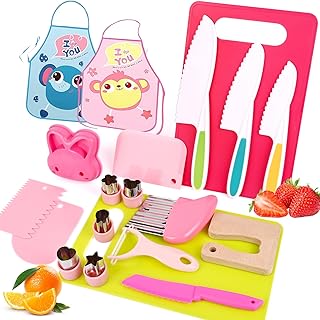 20 Pièces Kit de Cuisine Enfant Sécurisé, Jouet Cuisine Enfant, Couteaux et Ustensiles pour Découper Fruits & Légumes, Jeu Éducatif 2-6 Ans, Jouet d'Imitation pour Apprendre à Cuisiner