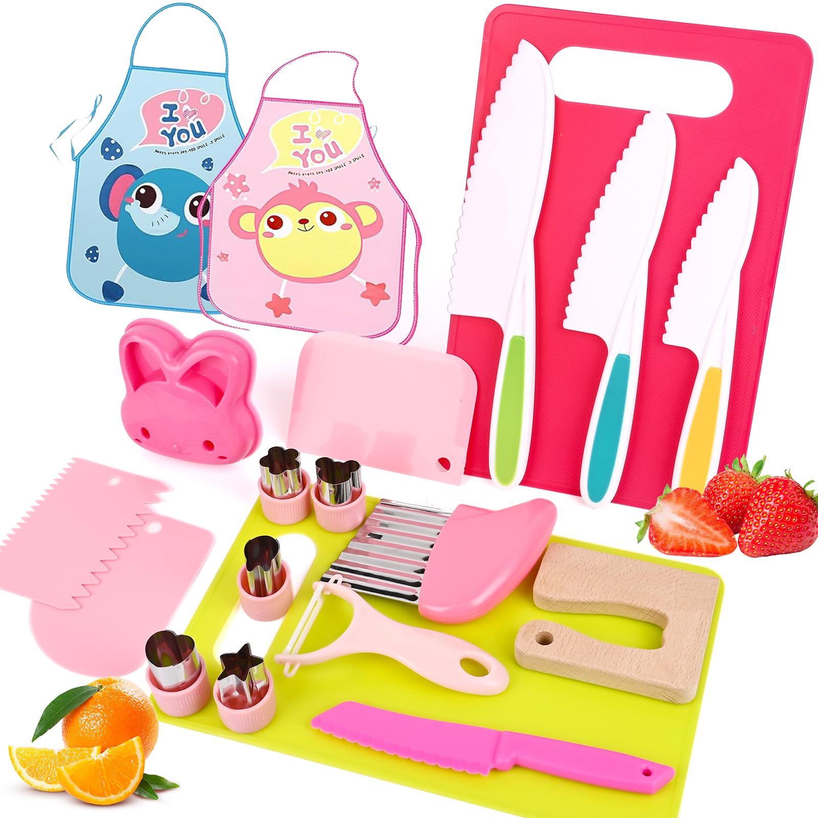 Kit Couteaux Sécurité Enfant Montessori - 13 Pièces (Rose) - Pour Apprendre à Couper Fruits Et Légumes Sans Danger - 11