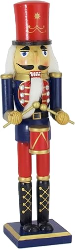 DRUMMER Cascanueces de maderaFigura decorativa de 15" AzulRojo