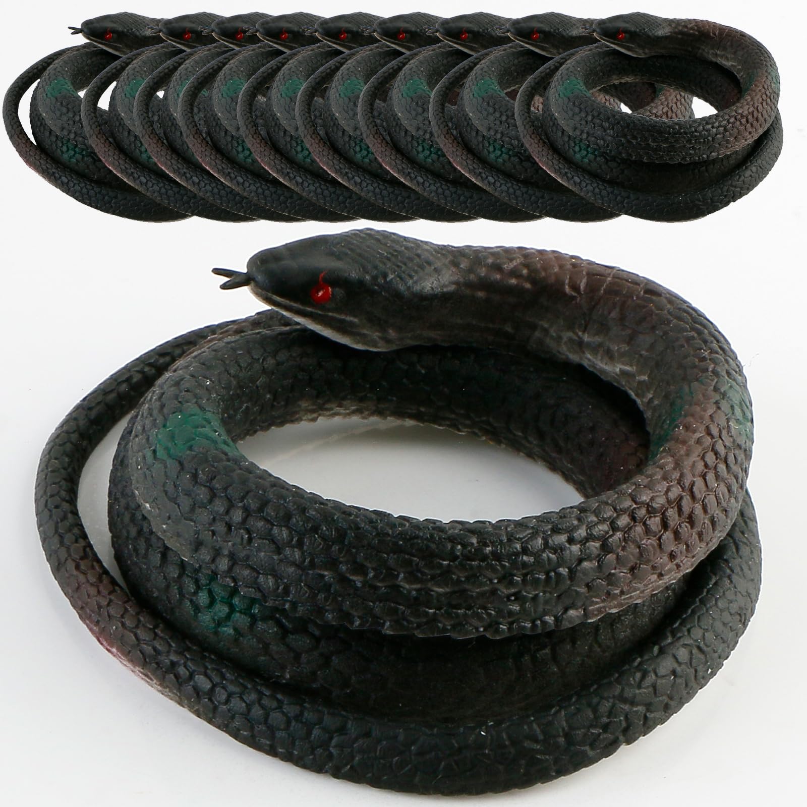 10 serpientes de goma realistas de serpiente de cascabel que se ven reales para accesorios de jardín para mantener alejados a los pájaros negros, accesorios de broma para fiestas de