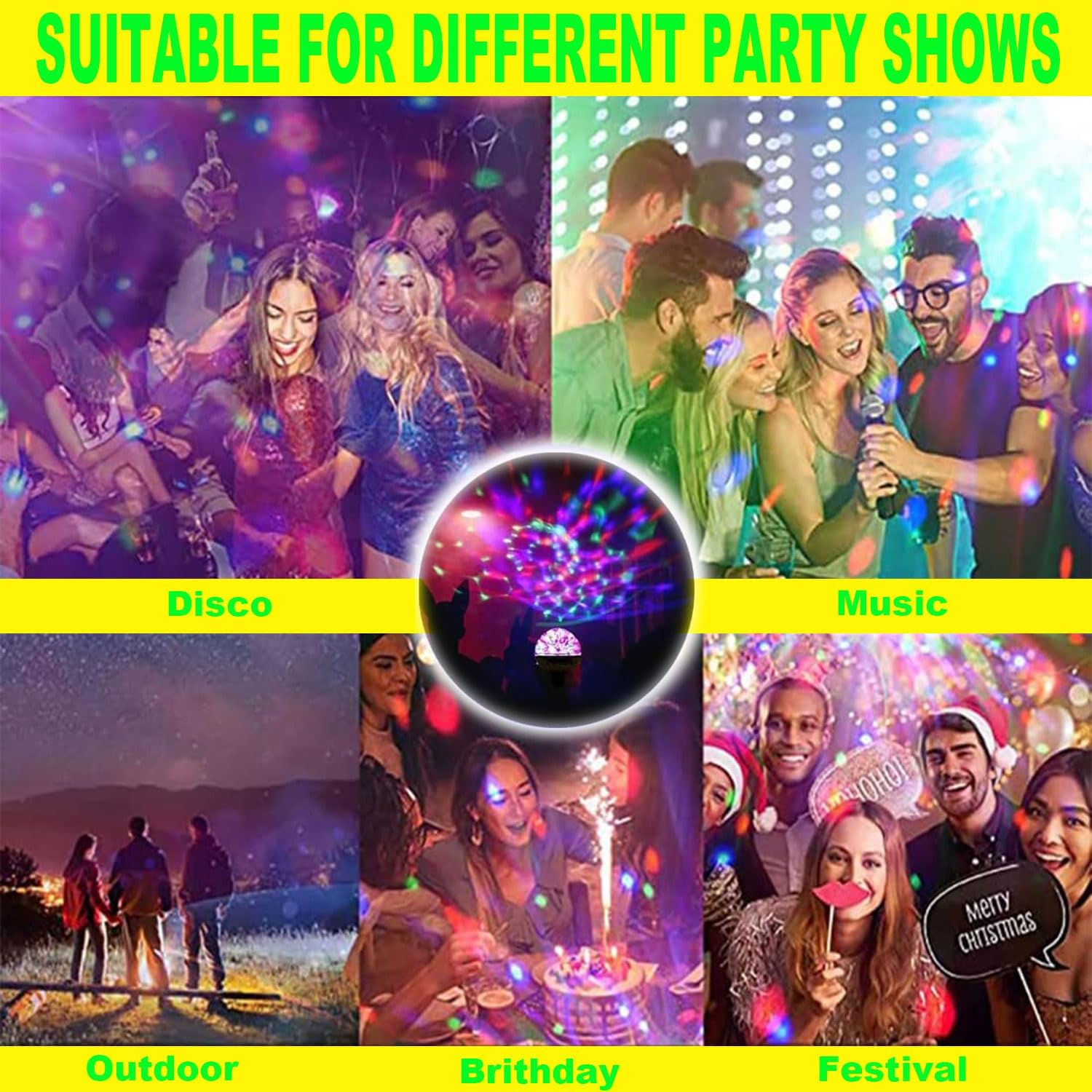 SUYOOULIN Colorful Magic Rotating Ball Light, AC 85-265V E26/E27 LED Disco Ball Light, RGB Disco Light Bulb, Multi-Colored Dj Disco Lights for Parties Bar Karaoke (6 Pack)