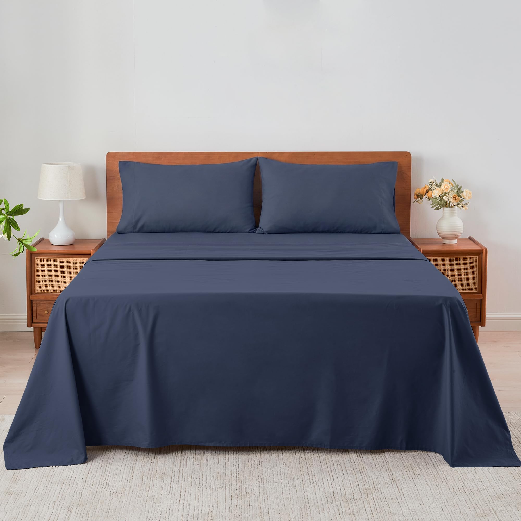 Sylvanora 100% Egyptian Cotton Flat Sheet Double Size, 225x275cm,Crown Blue