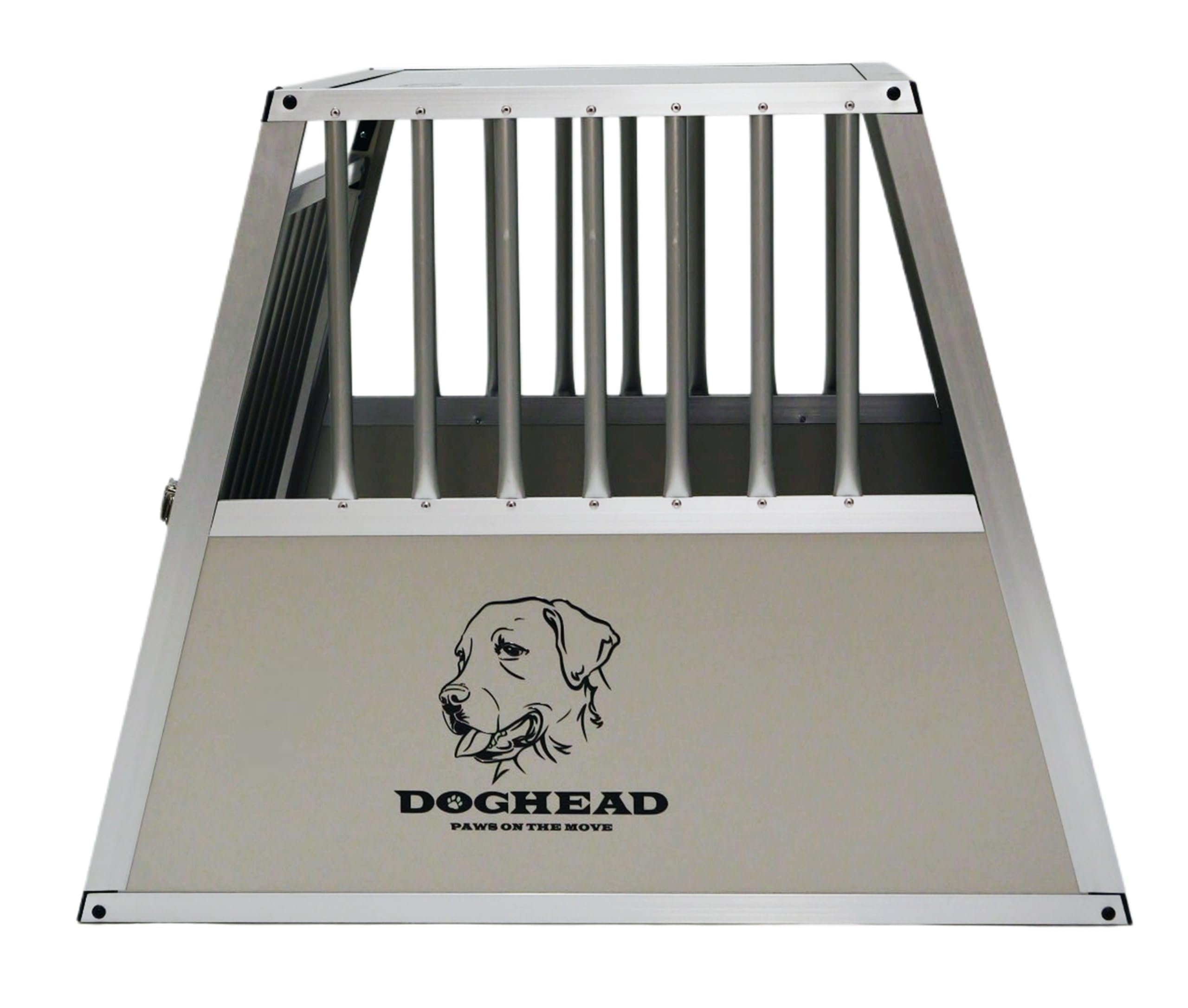 DOGHEAD Hundetransportbox Comfort, Single 65x80x63 cm, Grau/Silber, Aluminium, Beidseitig Abgeschrägt 75°