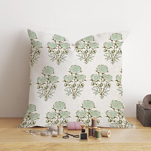 Miniatura 4 de Fundas de almohada estilo chinoiserie floral de primavera verde menta de 22 x 22 pulgadas, funda de cojín asiática Eurosham Accent Toss decoración