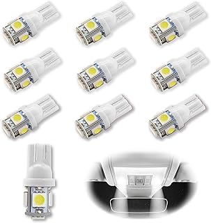 10PCS 194 LED Light Bulb 6000K Wedge T10 LED Bulb 5SMD 5050 Chips, 168 T10 2825 5SMD DC 12V Replacement Bulbs for Car Dome Map Door Courtesy License Plate Lights (White)