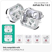 Vista 2 de WENEW Case for AirPods Pro & Pro 2 Case Cover Secure Lock Automatic Snap Switch Clip Cleaner Kit Lanyard Women Stylish Leaf Full Body Hard Shell