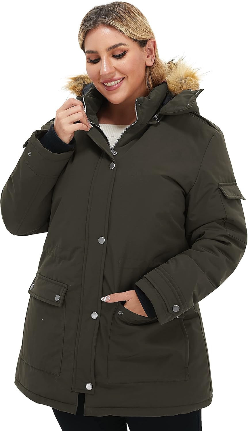 Soularge Women's Winter Plus Size Waterproof Thicken Puffer Coat with Faux fur Hood - Image 4