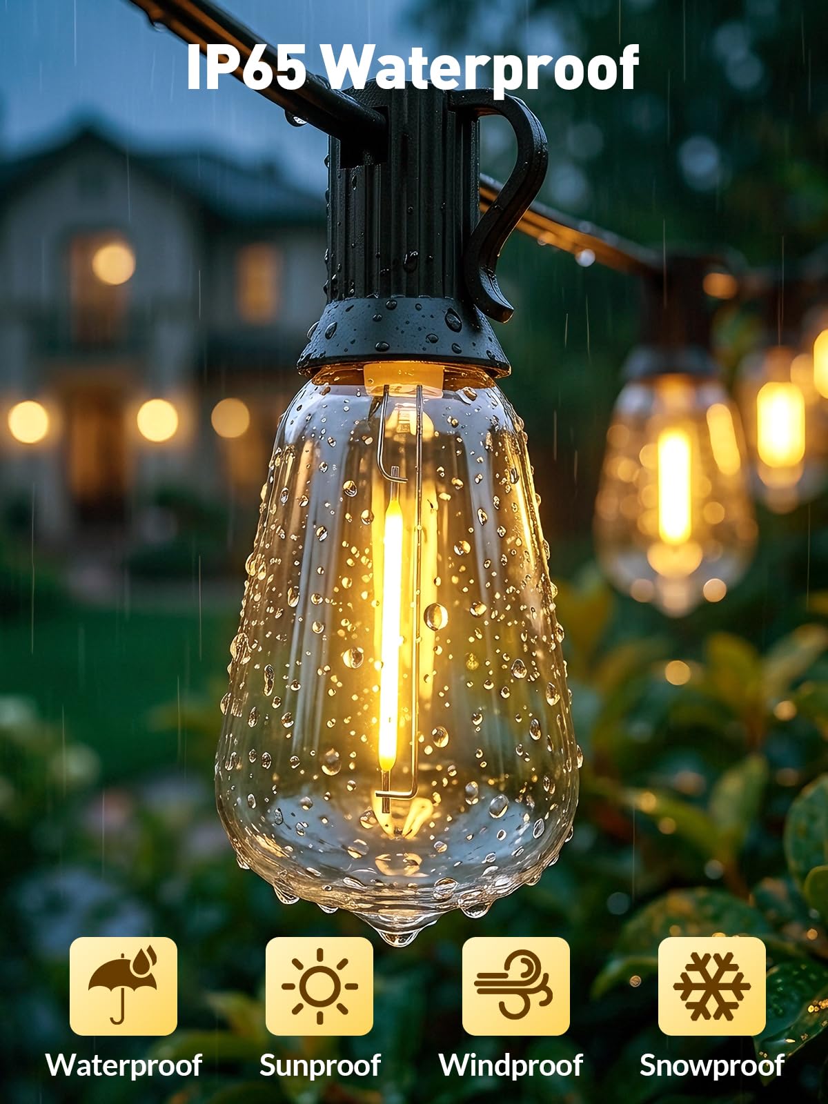 65ft-Solar-String-Lights-Outdoor-Waterproof-Solor-Powered-Patio-Light-Hanging-Outside-Backyard-Camping-Yard-Gazebo-Garden-Pergola-Bistro-Balcony-Cafe-Party-Fence-Lighting-LED with Edison Bulb & Remote - 4