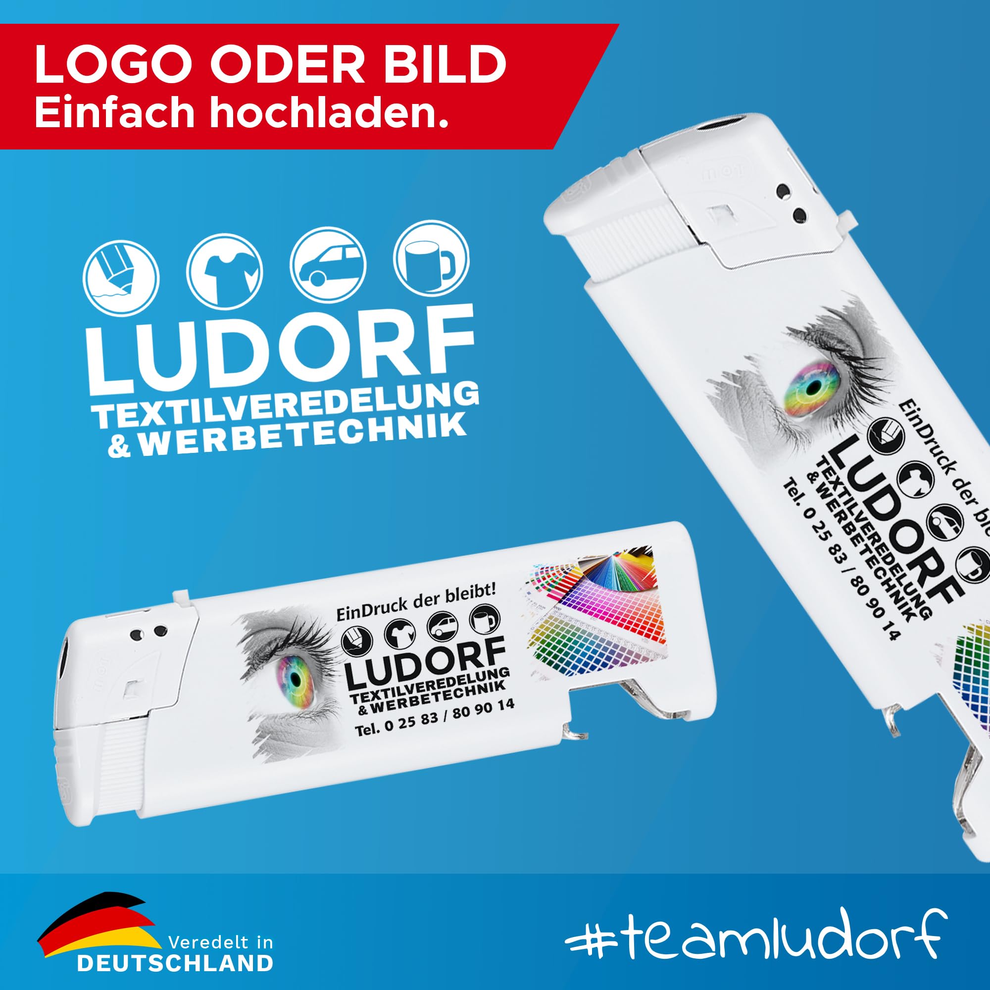 100 Stück Schwarze Feuerzeuge mit Flaschenöffner - Nachfüllbar, robust, personalisiert mit eigenem Logo - Perfekt für Hochzeiten, Messen, Events & als Werbegeschenke