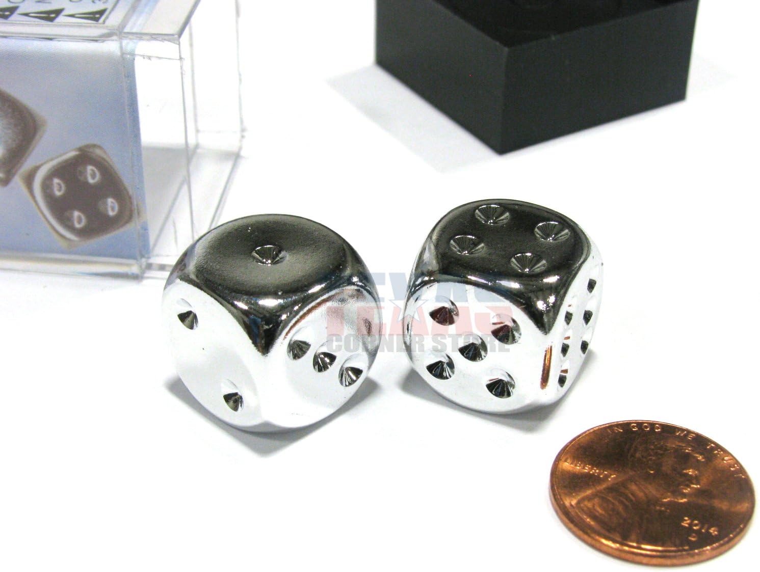 Silver Plated 16mm 6 Sided Dice 2 in Box by Chessex Dice