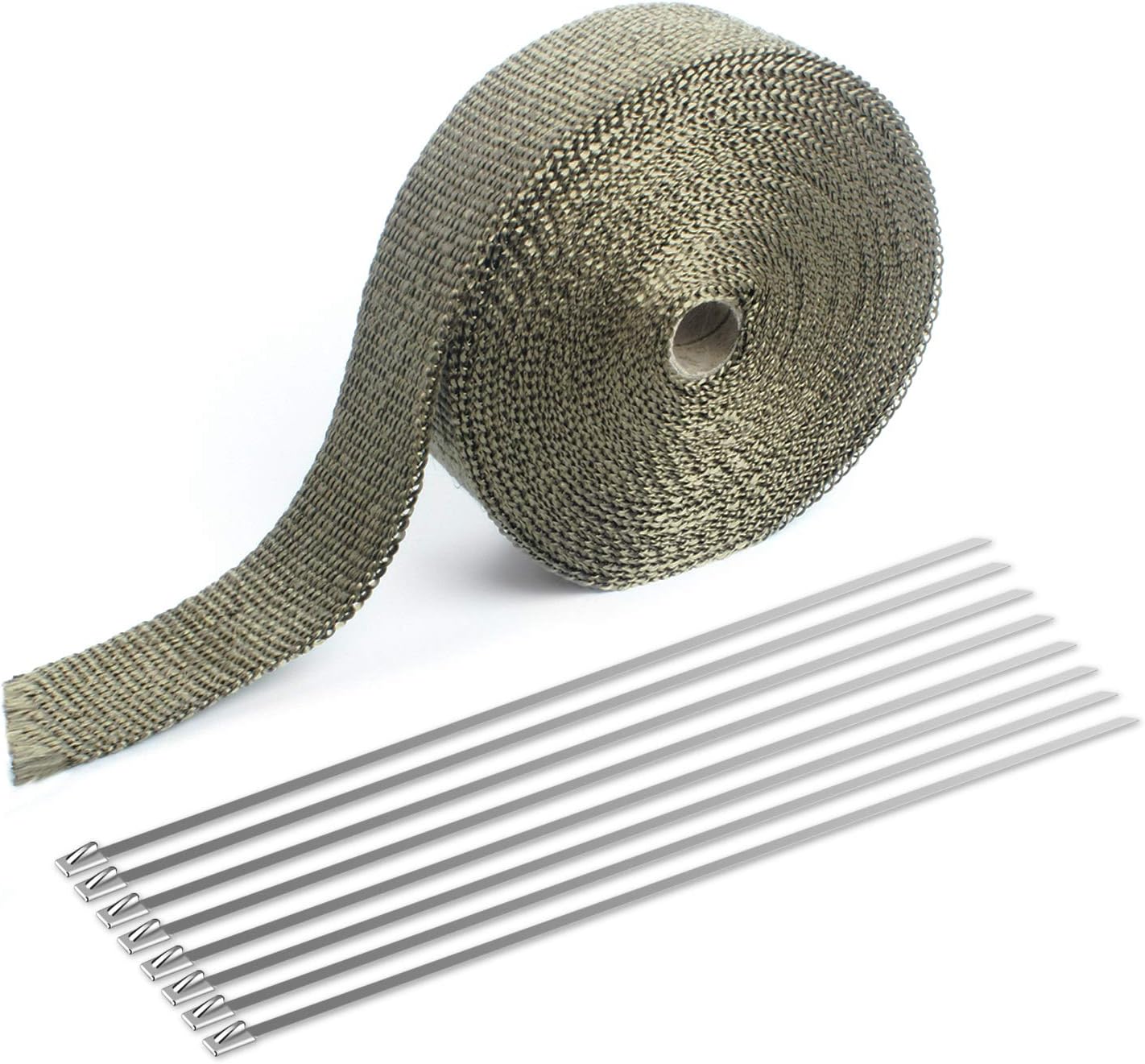 Lovingvs Exhaust Heat Wrap, 2" x 50' Titanium Header Shield Wrap Tape Kit for Automotive Car Motorcycle with 8 Stainless Ties