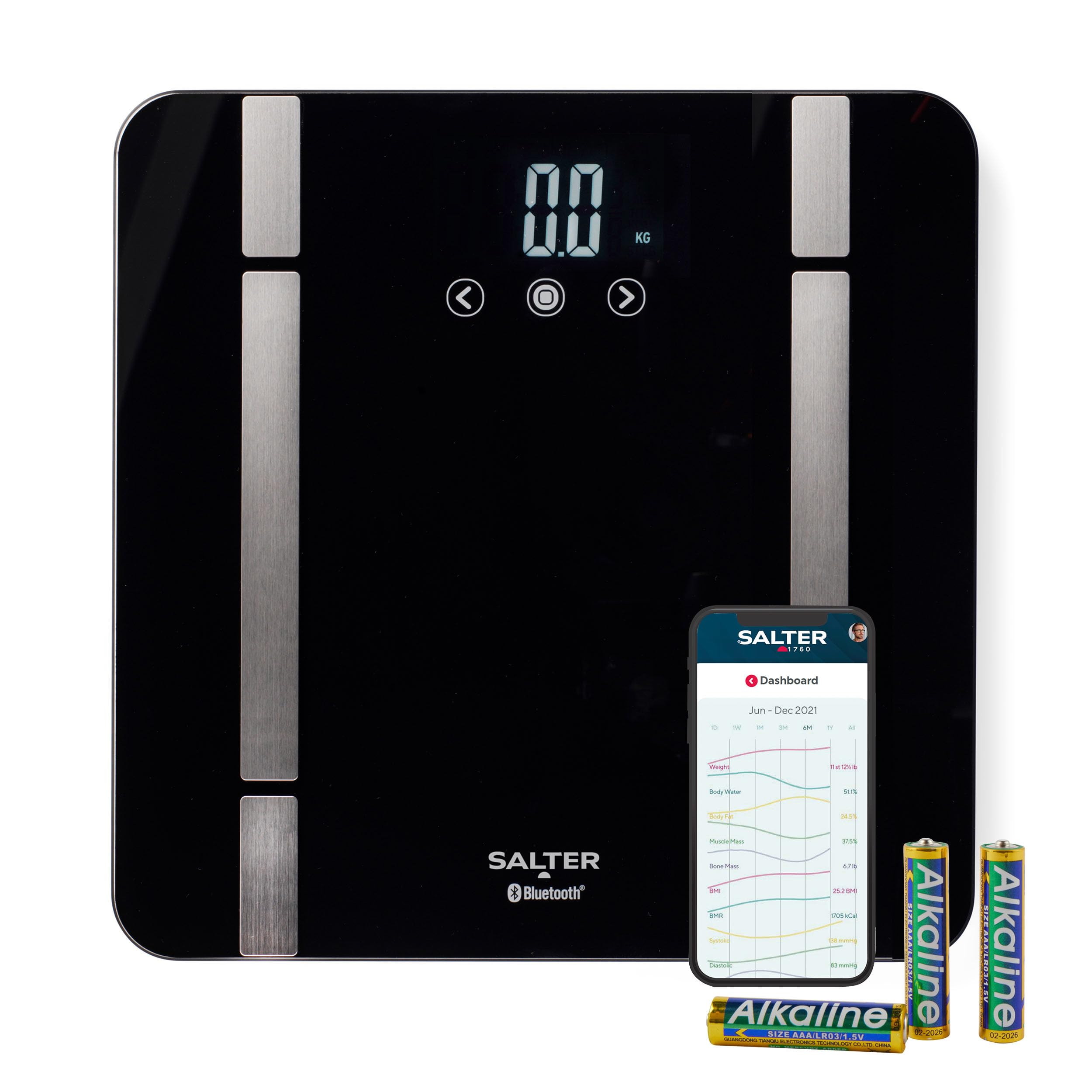 Smart Bathroom Scale – Digital Body Weight Scale, Personal Scale, Measures Body Weight, Fat, Water, Muscle Mass, Bone Mass, BMI and BMR, 8 User, Bluetooth/App Connectivity