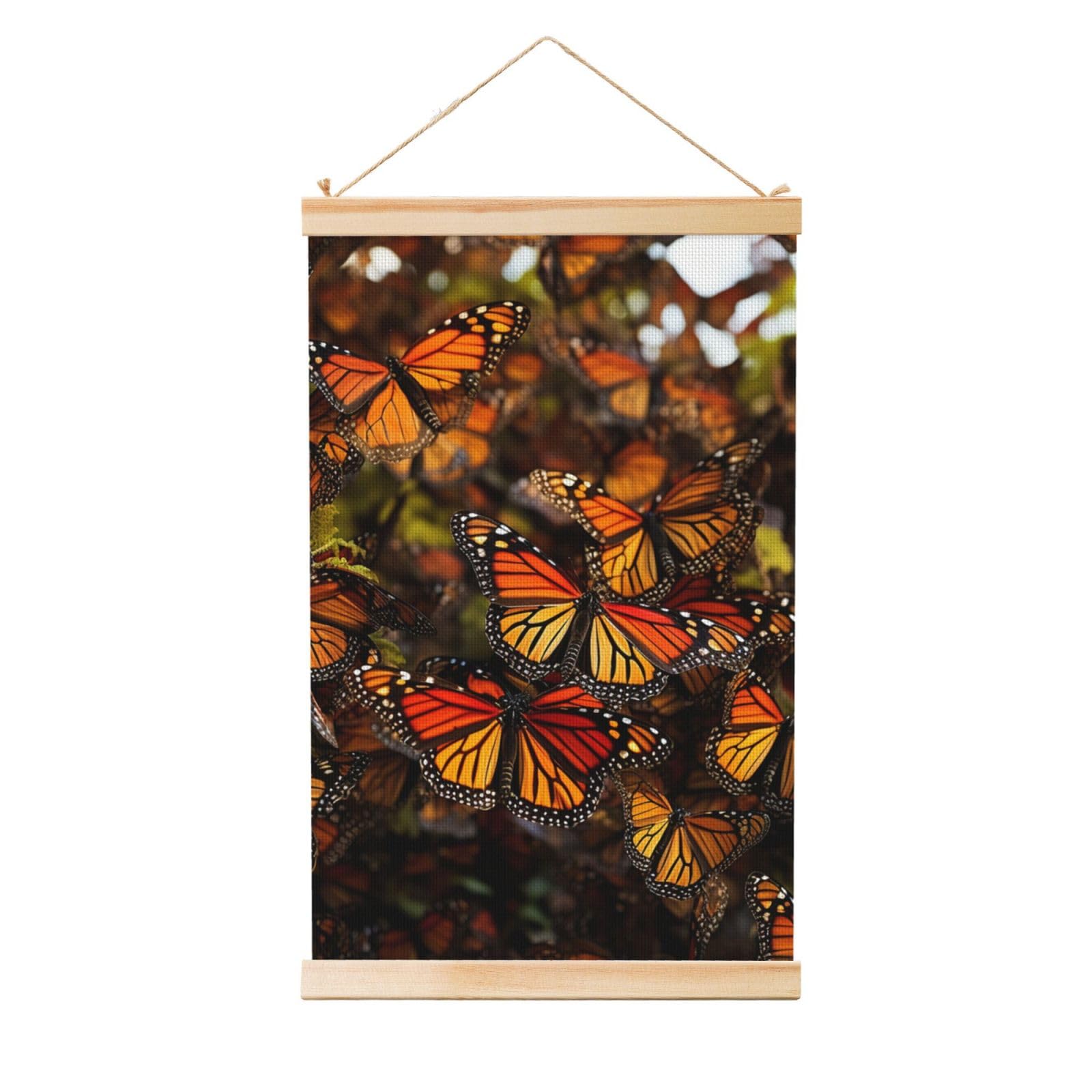 Monarch butterflies Poster Wooden Shaft Hanging Poster Wall Hanging Banner Canvas Artwork with Wood Frames 16"x24" Modern Artwork Decor Ready to Hang Wall Art for Home Decor Scroll Painting