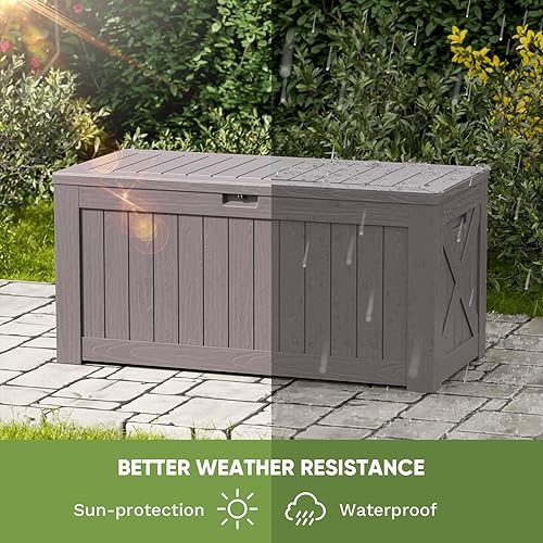 Vista 21 de Patiowell 30 Gallon Resin Deck Box, Outdoor Storage Box for Patio Furniture, Deliveries, Pool Supplies,Waterproof and Lockable, Grey