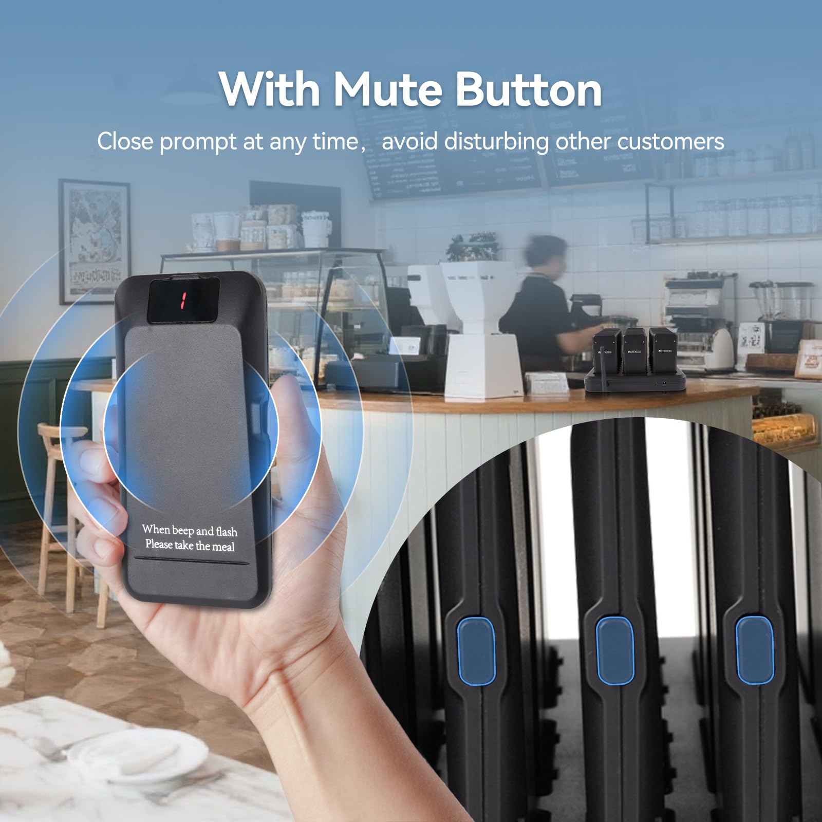 Retekess TD157P Cercapersone Ristorante, 800M Pager Ristorante, 24 Cercapersone, Con Tasto Mute, 39 Modalità di Chiamata, 300 mAh 24H, Cercapersone Wireless per Area Ristoro, Supermercati, Hotel