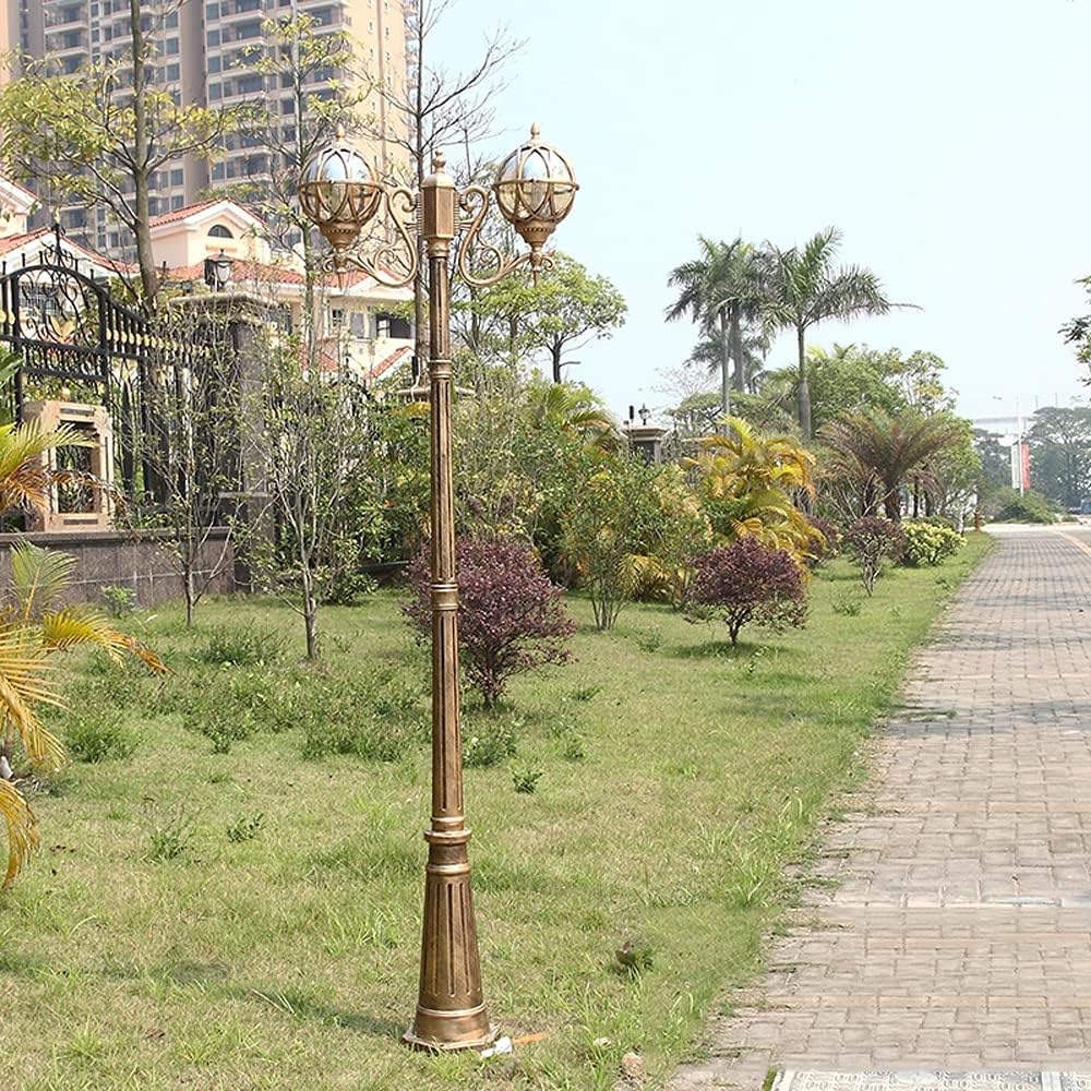 Decking Post Lights Lamp Post Lights Outdoor, 2-Lights High Pole E27 Pillar Lamps Globe Glass Waterproof Road Lighting Fixtures (Bronze Height: 1.7M) (Bronze Height: 1.7M)